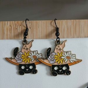 3/$8 Witchy Cat Jewlery Set Necklace Womens Girls Teen Halloween Flower Hat